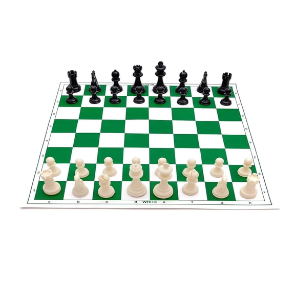 Chess Game 17'' X 17'' Tournament Chess Vinyl Foldable Chess Game With Solid Plastic Pieces - For Professional Chess Players | Green
