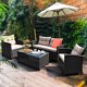 thumbnail image 3 of 4 Pieces Patio Rattan Conversation Furniture Set with Glass Top Coffee Table Garden Outdoor Sets My Lux Decor Round, 3 of 10