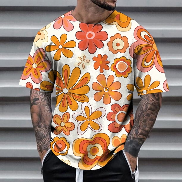 Xdzjlr Mens Shirts Casual Floral Print Short Sleeve Tee Daily Wear