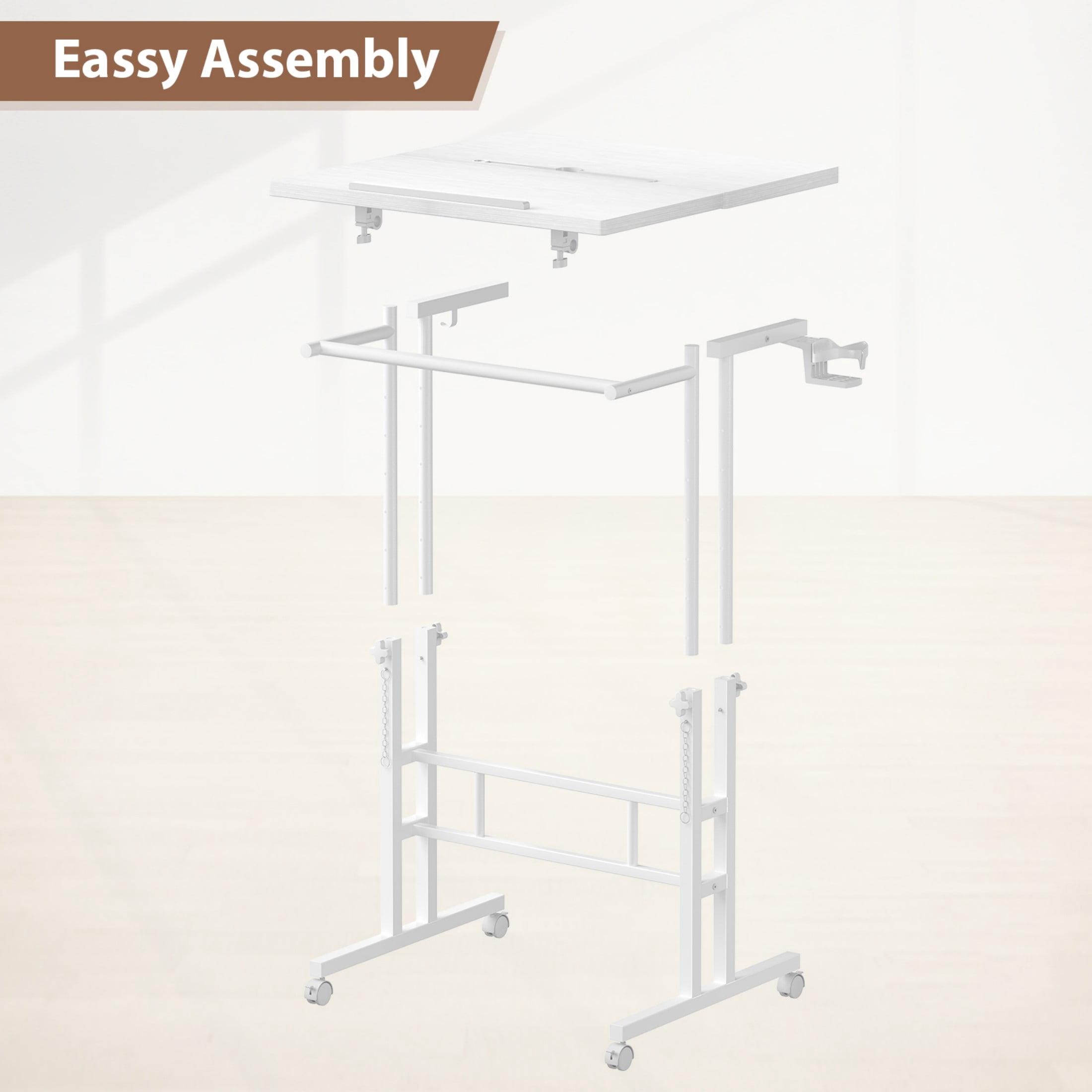 CONCETTA 23.6 inch Mobile Standing Desk, Adjustable Height Rolling Computer Desk for Home Office, Portable Treadmill Sit Stand Workstation, White