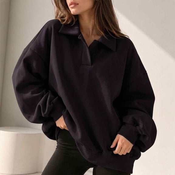 Black Sweatshirt for Women s Oversized Half Zip Pullover Long Sleeve Sweatshirt Quarter Zip Hoodie Sweater Teen Girls Fall Blouse Clothes with Pockets
