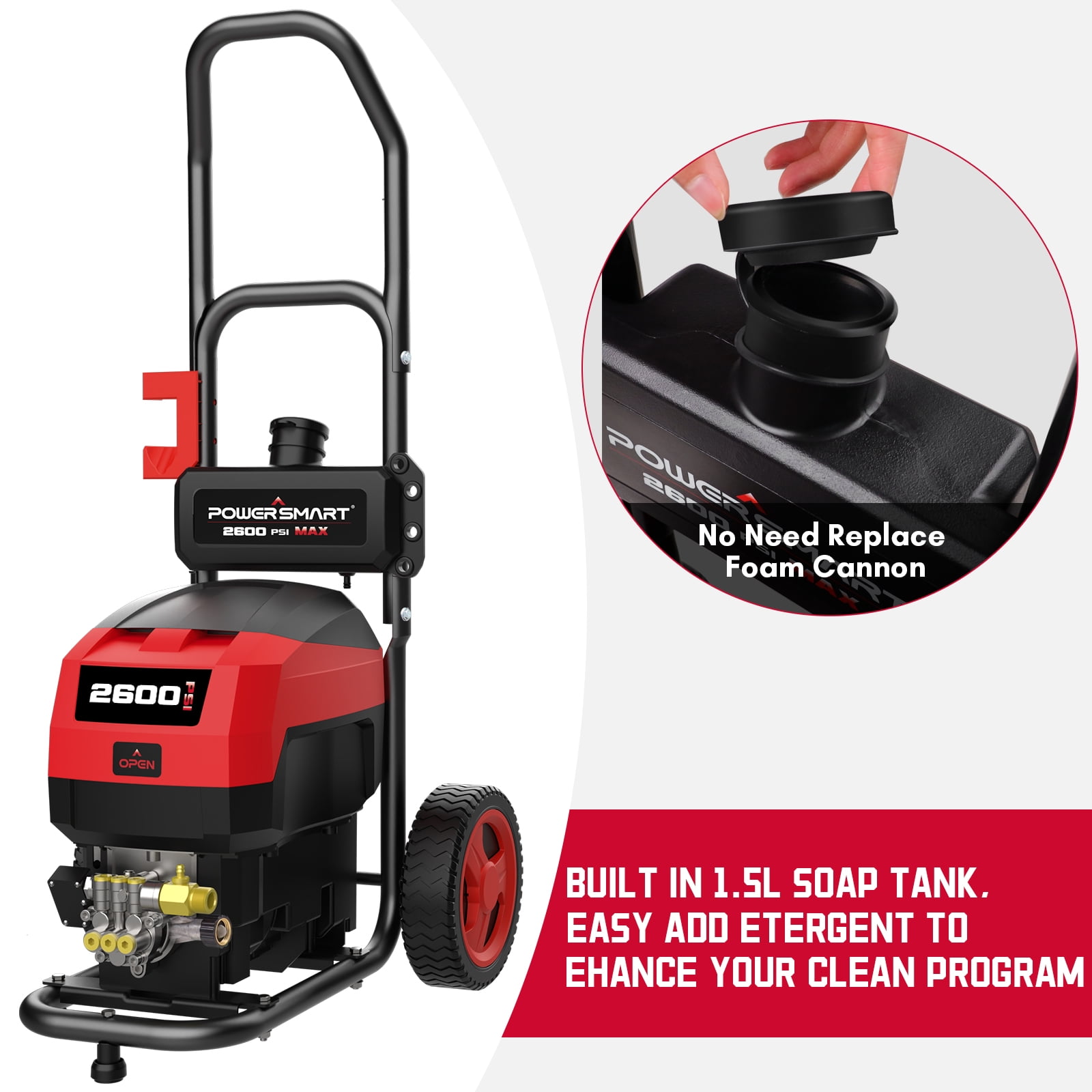 PowerSmart 80V Cordless Pressure Washer, 2600 PSI, 5 Adjustable Nozzles, 6.0 Ah Battery & Charger