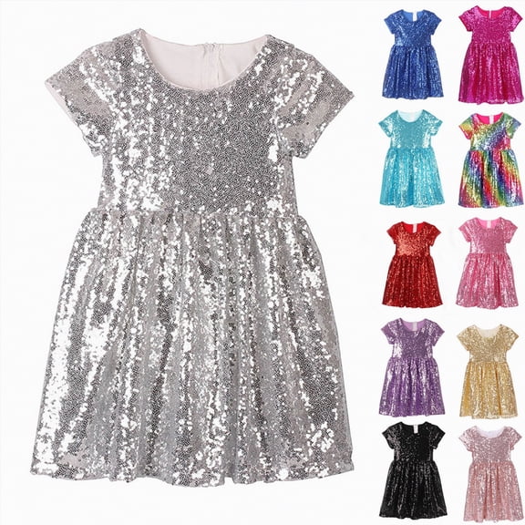 mgoYE Girls Dress Easter Dress Flower Girl Dress Toddlers Sequin Dress Kids Party Dress Bridesmaid Wedding Gown(Gold,4-5 Years)