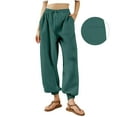 thumbnail image 5 of BLOCLOALO Dress Pants Casual Pants Wide Leg Elastic Waist Pants with Pockets Lightweight High Waisted Adjustable Loose Lounge Trousers Women Sweat Pants Travel Pants Casual Pants Blackish Green L, 5 of 9