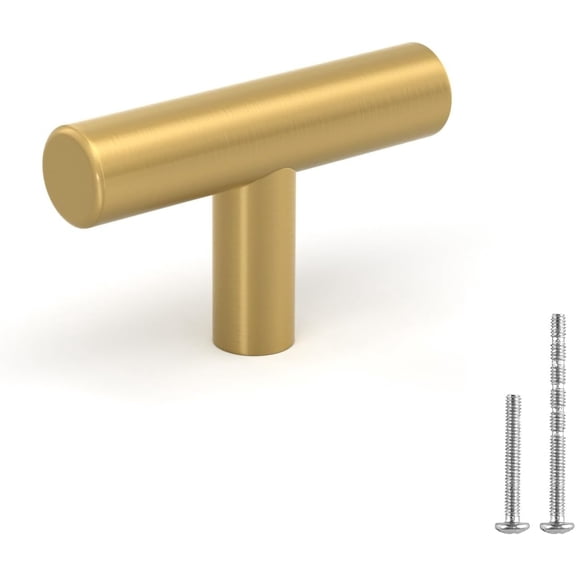 12 Pack Gold Drawer Knobs for Dresser Kitchen Cabinet Knobs Gold Hardware for Cabinets Brushed Brass T Bar Knobs for Dresser Bathroom，Stainless Steel