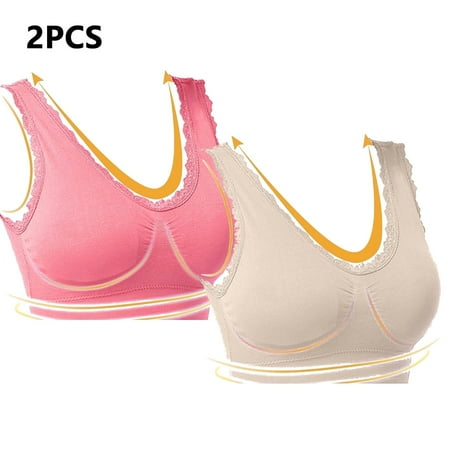 Juslio Minimizer Bras for Women 2PC Lace Wirefree Solid Vest Breasted Bra