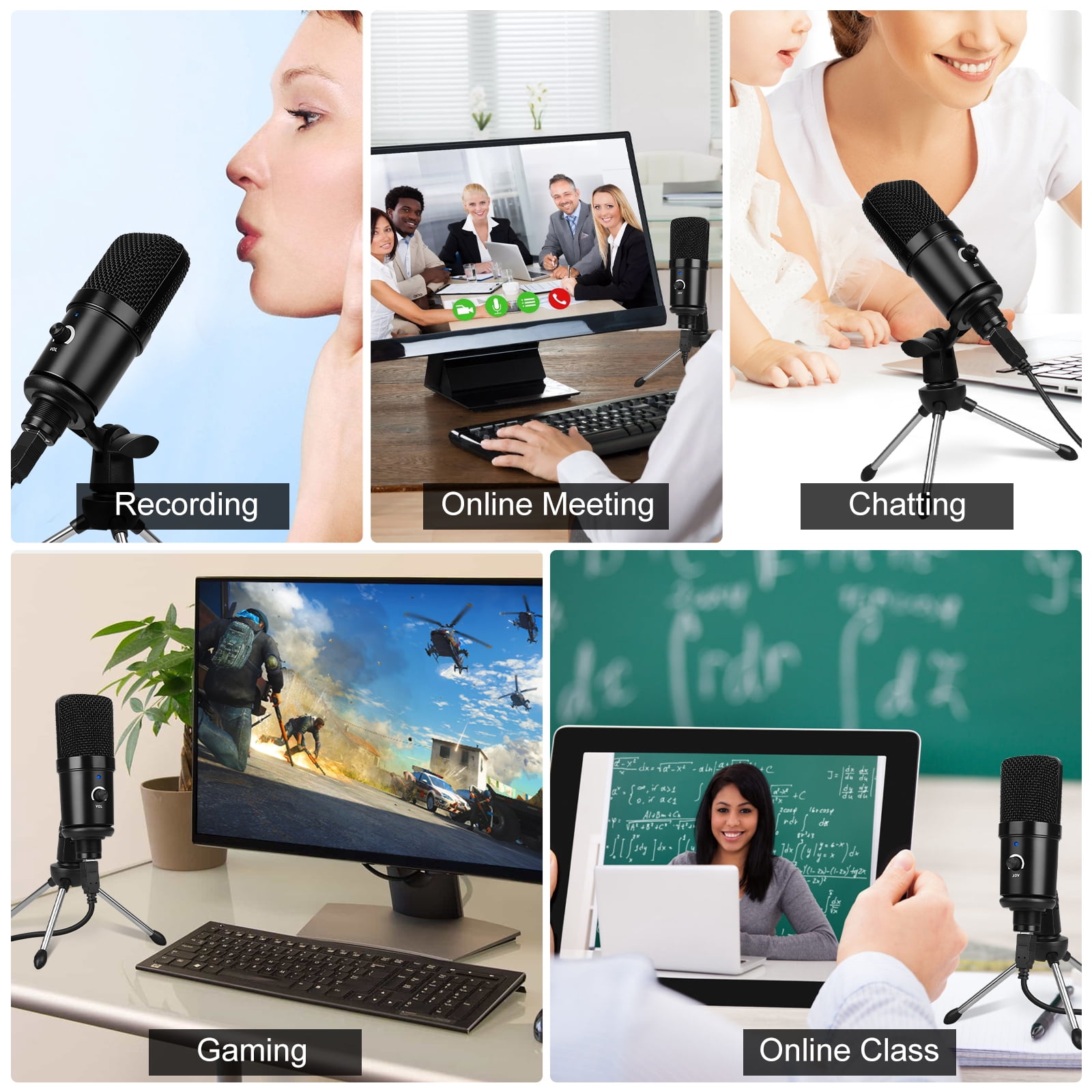 USB Microphone, USB Condenser Microphone with Noise Cancelling for Recording/Podcasting/Streaming/Gaming, Metal Recording Mic Compatible with Computer PC/MAC/iPhone/iPad/Android