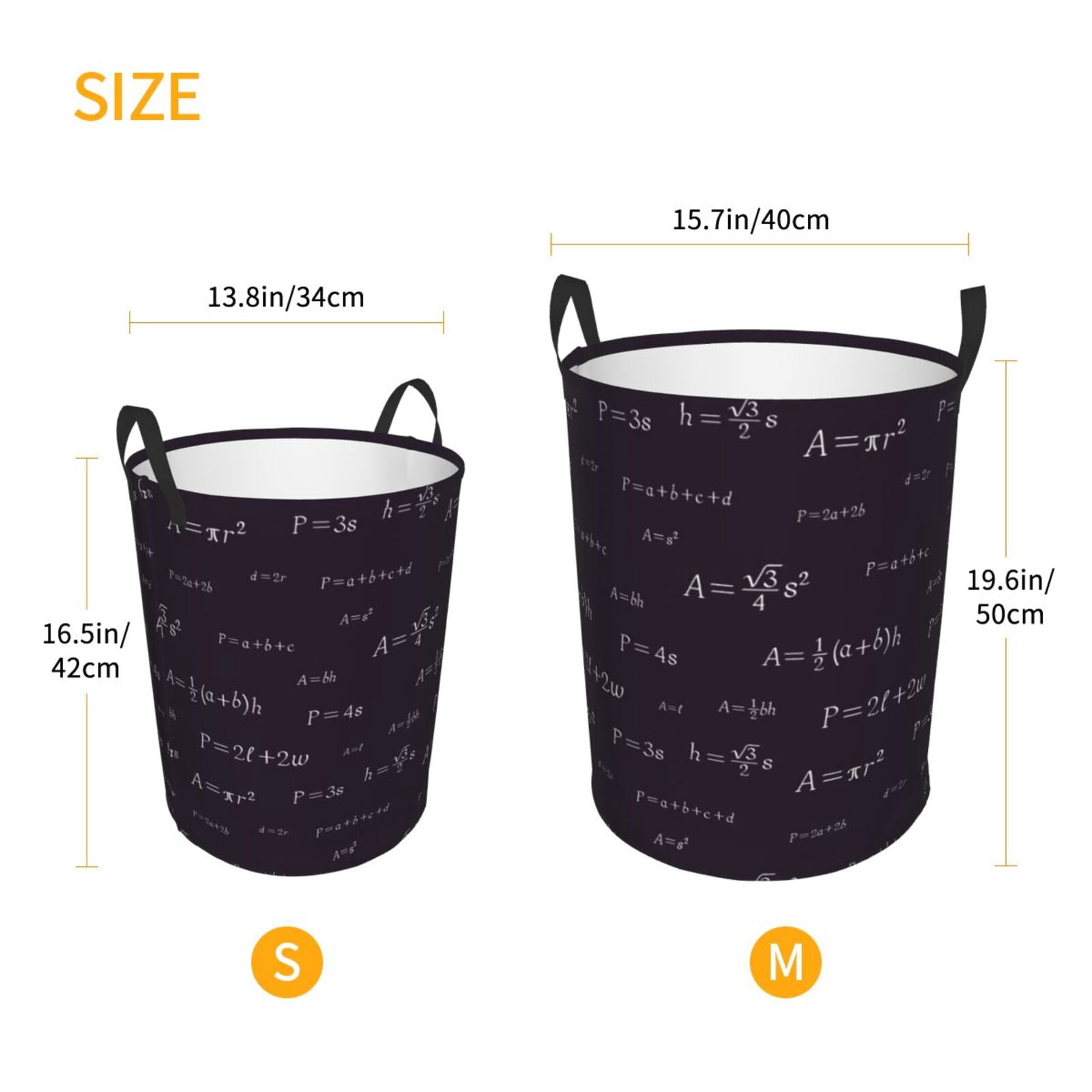 Large Laundry Basket with Handles - black Math Print funny Kids Baby Dirty Clothes Laundry Hamper for Bedroom Aesthetic