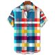 thumbnail image 3 of Camisa hawaiana con cuadros coloridos y diseño de arcoíris para hombre, de gran tamaño, informal, de manga corta, con botones simples, para playa, verano, 3 of 5