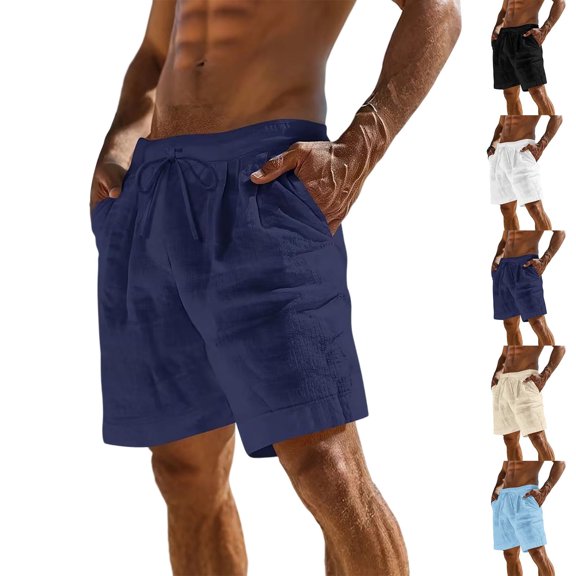 EOYWHK Khaki Shorts Men with Pockets Elastic Waist Drawstring Mens Khaki Shorts Soft Lightweight Breathable Casual Activewear for Men Beige, Size L