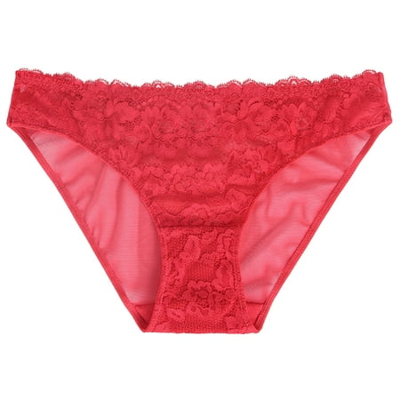 Kmdttou Women s Plus Size Underwear Sexy Lace High Cut Panties Comfort Bikini Panty Stretch Underpants Breathable Ladies Briefs (Regular & Plus Size) Red-L