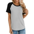 thumbnail image 2 of Scyoekwg Womens Casual Short Sleeve Tops Round Neck Basic Tops Comfy Color Block Patchwork Loose Lightweight Blouses (Gray,XL), 2 of 5