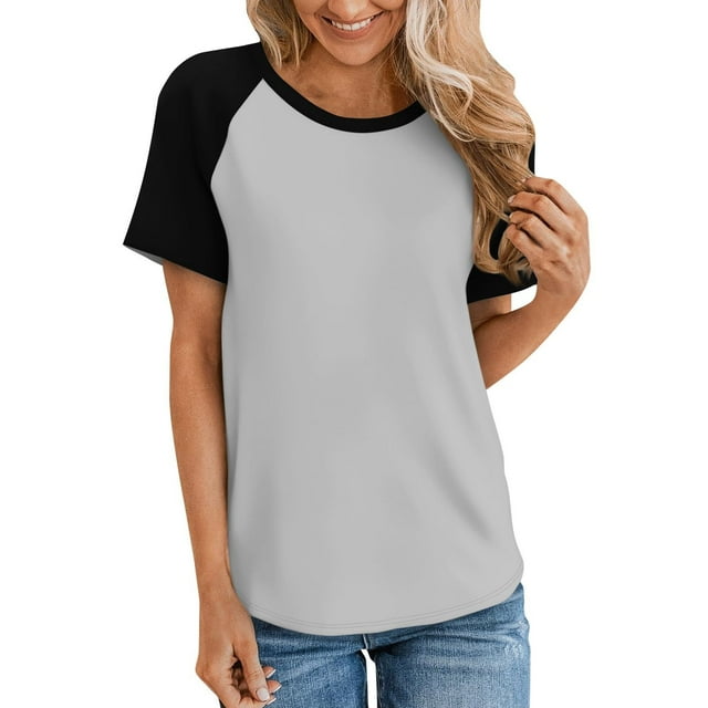 AherBiu T-Shirts pour Femmes à Col Rond à Manches Courtes T-Shirts Confortables d'Été Décontractés Basiques T-Shirts à Blocs de Couleur