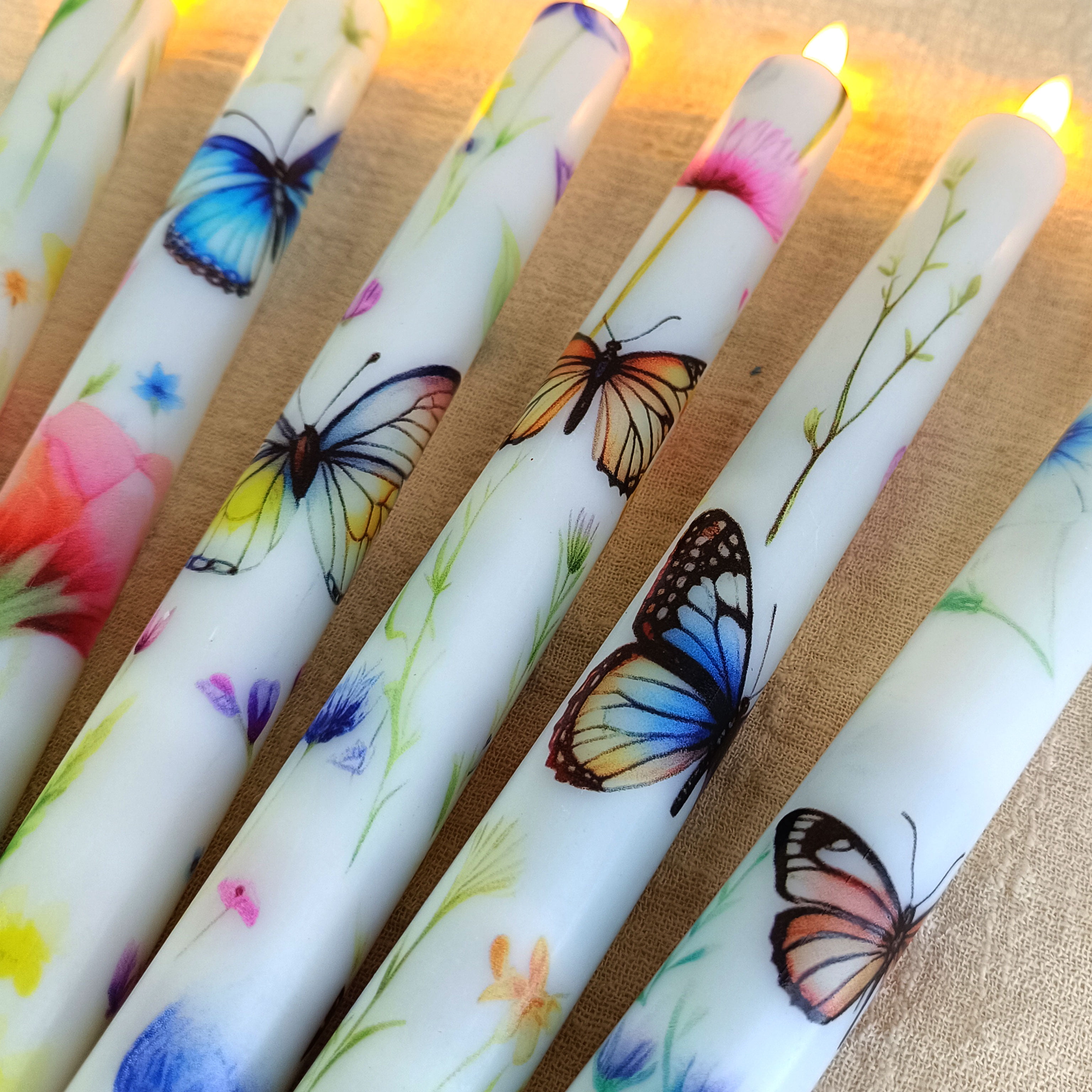 6PCS Printed Flameless Taper Candles, 10 Inch LED Candlesticks Battery Operated with 11-Key Remote, 3D Flickering Flame Lights for Wedding Party Home Decor Gifts