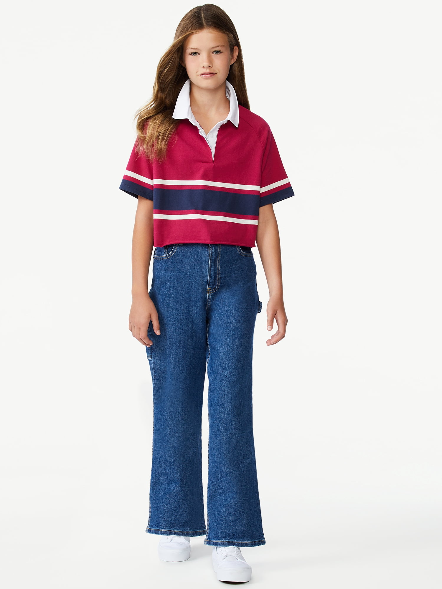 Free Assembly Girls Rugby Stripe Polo Shirt, Sizes 4-18
