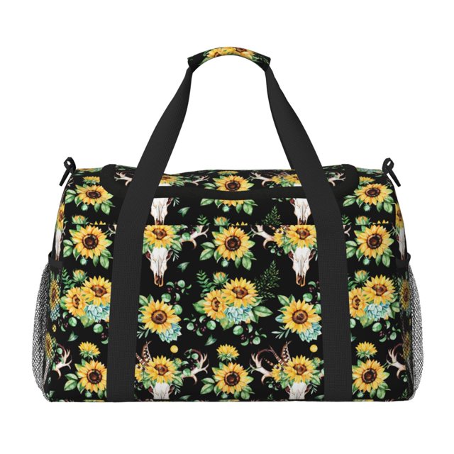 Disketp Sunflower Skull Boho Bolsa de Viaje Tipo Duffle, Bolso de Mano para Fin de Semana para Mujer, Bolsa de Gimnasio Ligera para Hombre, Esencial para Viajes