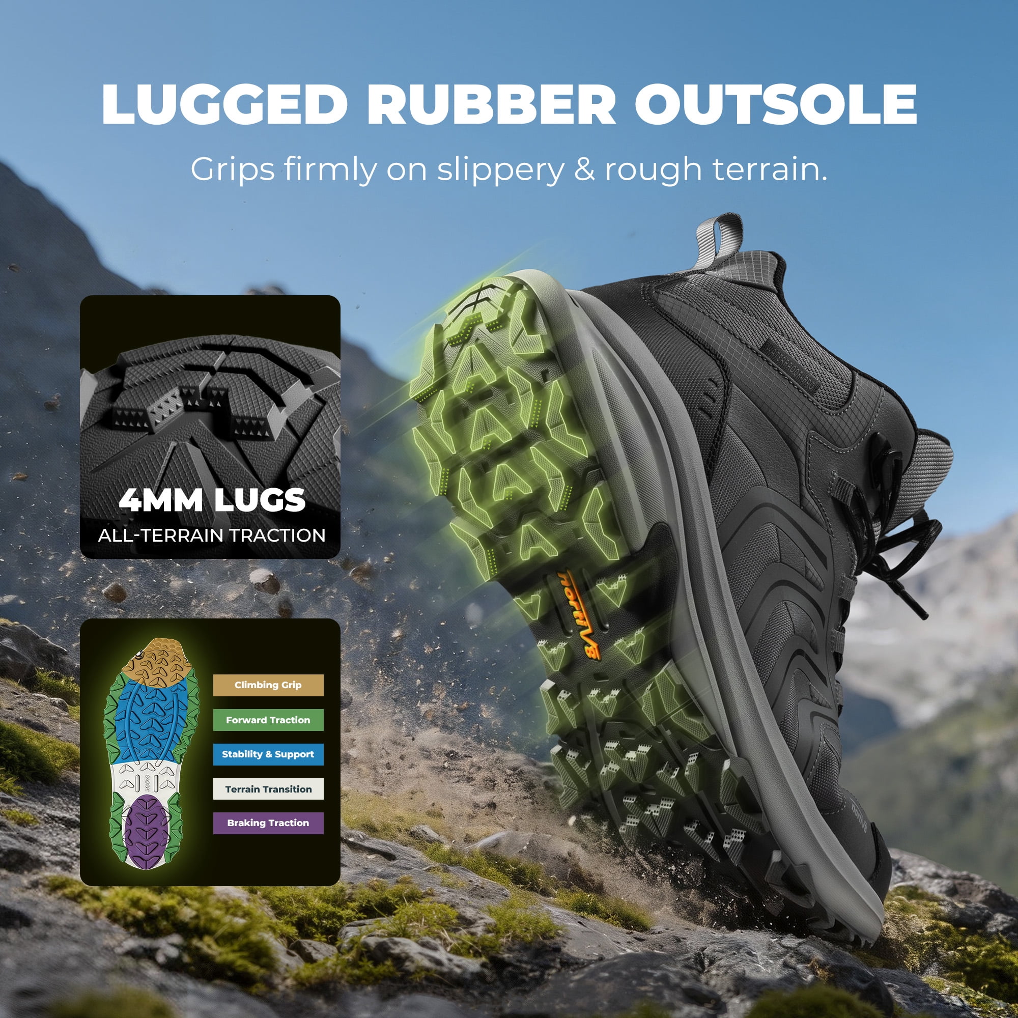 NORTIV 8 Men's Waterproof PRO Hiking Boots Lightweight Outdoor Trekking Camping Climbing Shoes for All Day Comfort Armadillo FieldLite