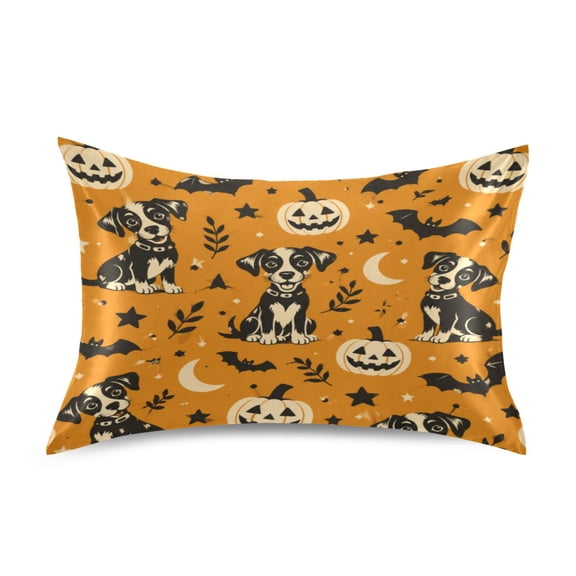 Satin Pillow Case Envelope Pillow Covers Standard Size Soft Pillow Cases for Bedroom, Halloween Pups Printed