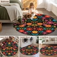 thumbnail image 5 of Round Area Rug 5 Ft, Colorful Mexico Washable Non-Slip Circle Carpet for Living Room/Bedroom, Modern Abstract Flowers Leaf Orange Green Low-Profile Runner Mats Collection Rugs for Indoor, 5 of 7