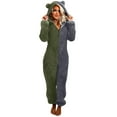 thumbnail image 3 of Jinhomg Plus Size Fleece Onesies for Women Trendy Block Color One Piece Bear ear Hooded Pajamas Fall Winter Soft Warm Fuzzy Sherpa Jumpsuit Army Green L, 3 of 9