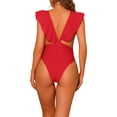 thumbnail image 3 of Traje de baño de una pieza para mujer, con escote en V, con volantes, monokini, control de abdomen, color rojo, talla M, 3 of 5