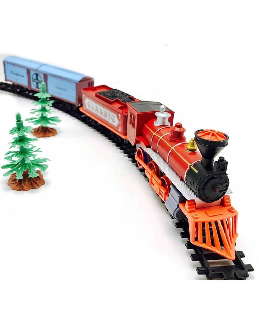 Classic Railway Set with Light and Sound Die-Cast Train Models, Red ...