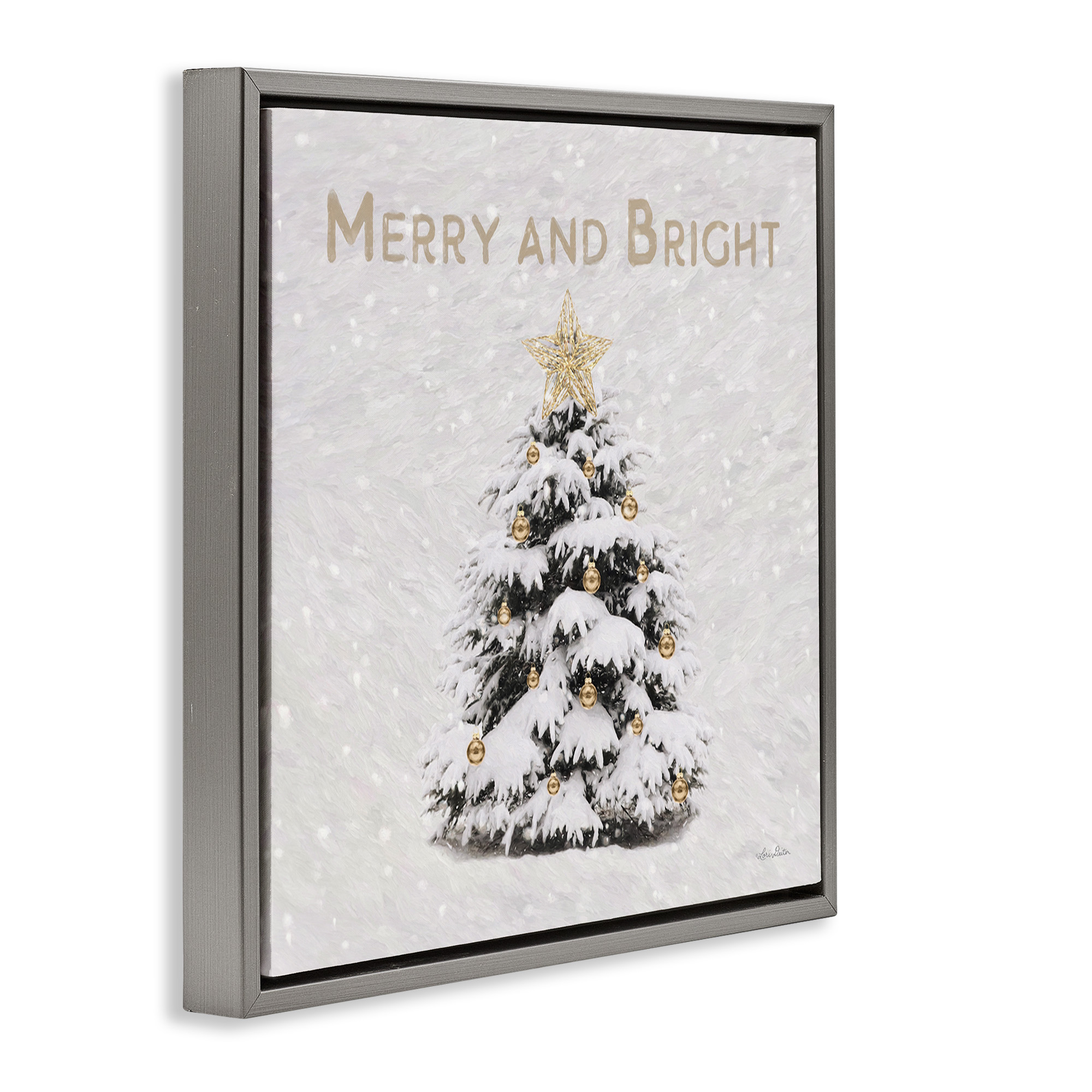 Stupell Industries Merry & Bright Scene Holiday Painting Gray Floater Framed Canvas Art Print Wall Art, 25 x 25