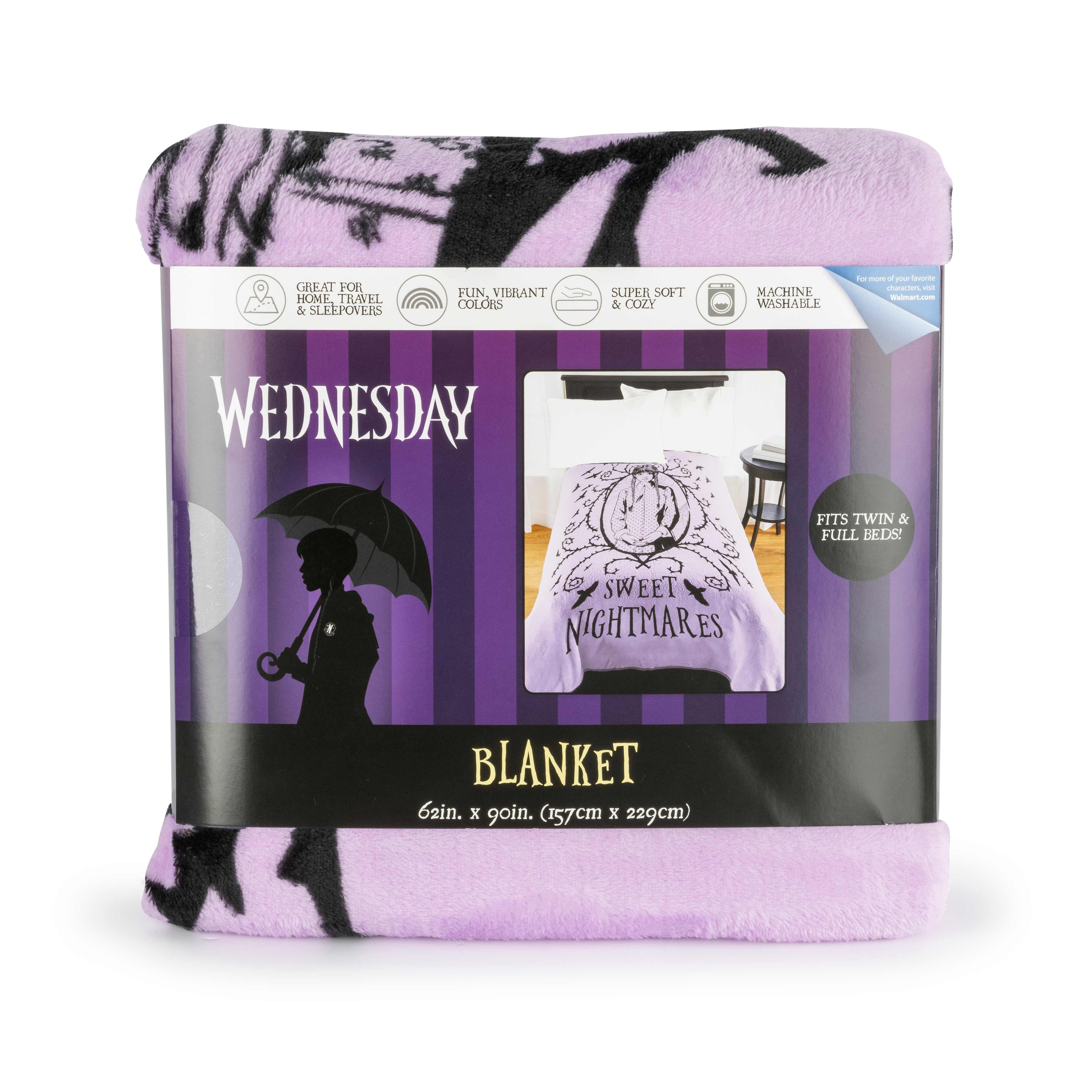 Wednesday Addams Floral Skulls 62" x 90" Silk Touch Throw Blanket, Kids, Polyester, Purple, MGM