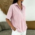thumbnail image 6 of Stamzod Striped Tops for Women Trendy Fashion V-Neck Short Sleeve T-Shirts Plus Size Dressy Casual Blouses Pink C XXL, 6 of 7
