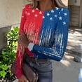 thumbnail image 2 of Women's Casual Fashion Round Neck Independence Day Print Long Sleeve Ribbed Top Royal Blue 2XL, 2 of 6