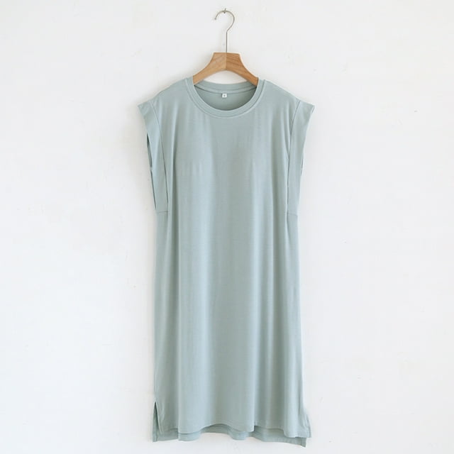 Chemises de Nuit pour Femmes Blouse Unie Décontractée Mode Col Rond Régulière Sans Manches Vêtements de Nuit Chemises de Sommeil