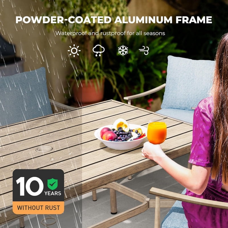 Howcool 7-Piece Outdoor Dining Set for 6, Patio Chat Sets w/ 6 Armchairs & 1 Rectangular Dining Table