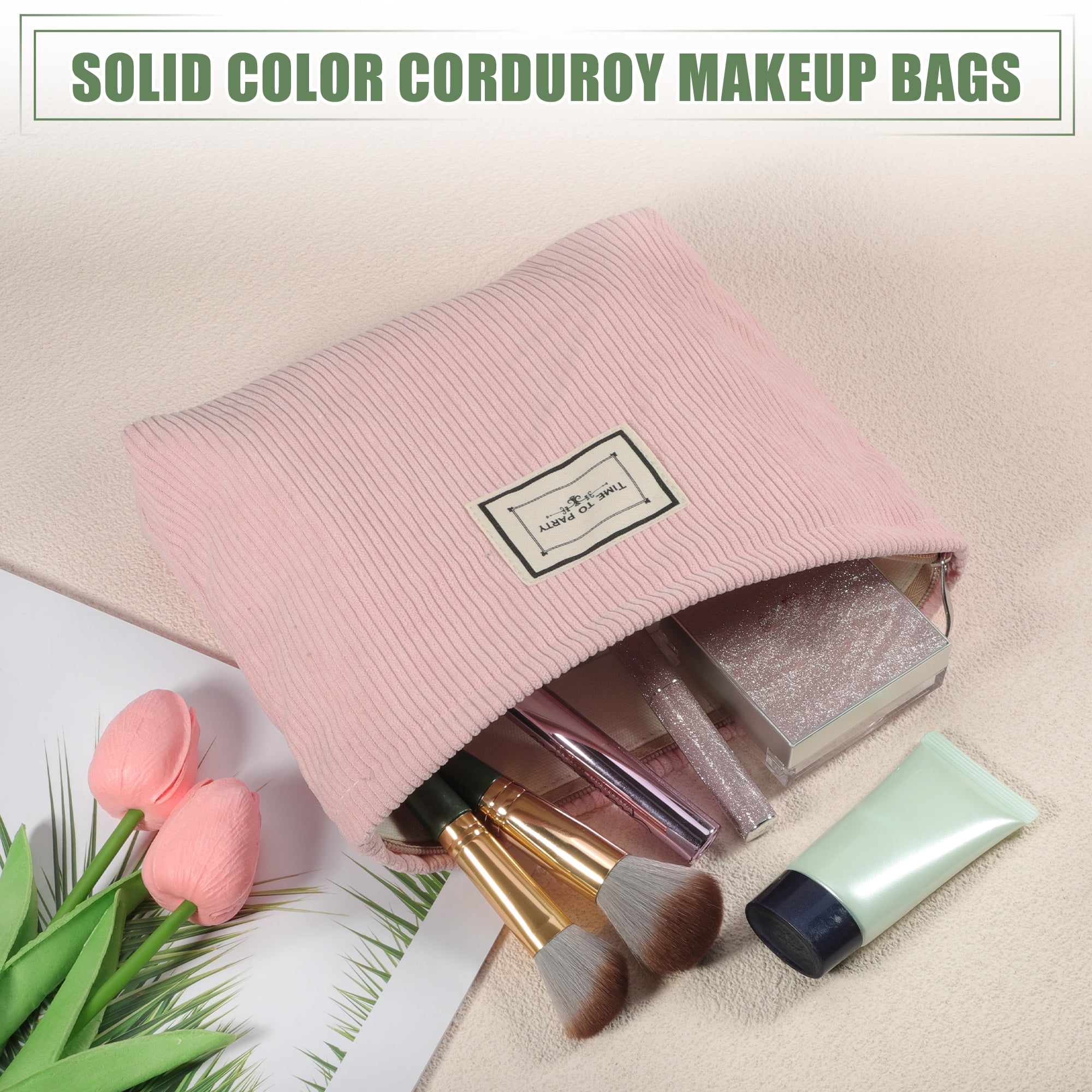 Unique Bargains Corduroy Makeup Bags Corduroy Cosmetic Bag Zipper Women Makeup Pouch Pink