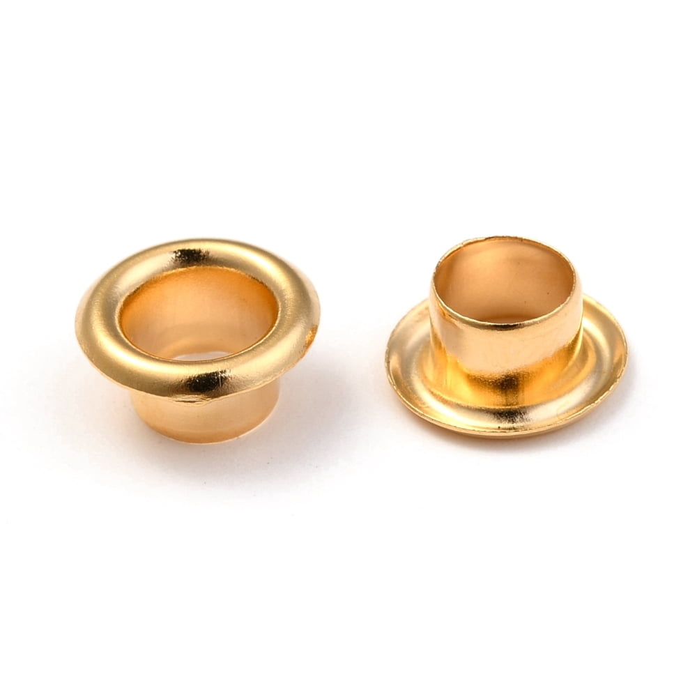 European style 201 Stainless Steel Eyelet Core Grommet for Large Hole Beads Flat Round Golden 8x4.5mm Hole: 4mm