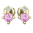 thumbnail image 2 of Dazzlingrock Collection 3mm Round Pink Sapphire & White Diamond Screwback 2 Stone Stud Earrings for Women (0.05 ctw, Color I-J, Clarity I1-I2) in 14K Yellow Gold, 2 of 4