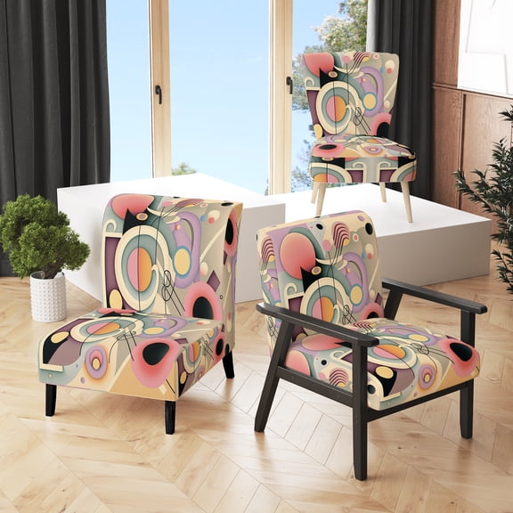 Designart "Pastel Art Deco IV" Upholstered Modern & Contemporary Accent Chair and Modern & Contemporary Arm Chair - Multiple Color & Pattern