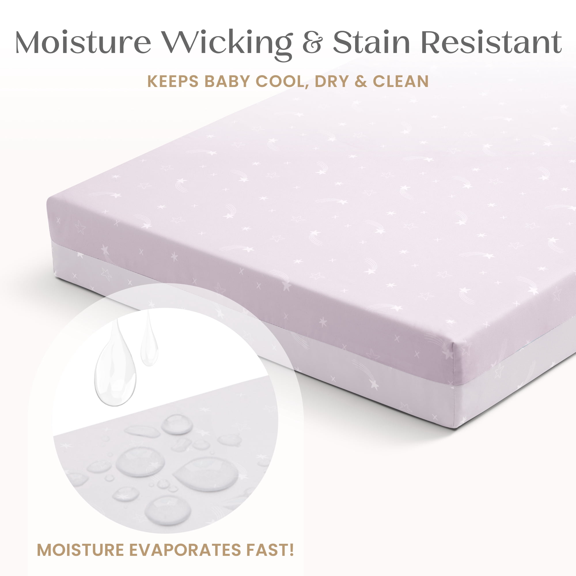 Delta Children Refresh 2-Stage Crib and Toddler Mattress - Breathable Cover and Core - Machine Washable - GREENGUARD Gold – Waterproof - Sustainably Sourced Core, Pink