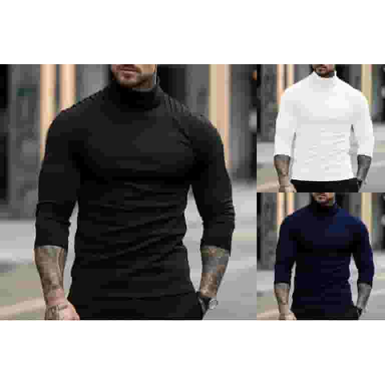 入荷now 口コミ Half Autumn Spring T-Shirts Sleeve Long Solid Men Neck High Clothing
