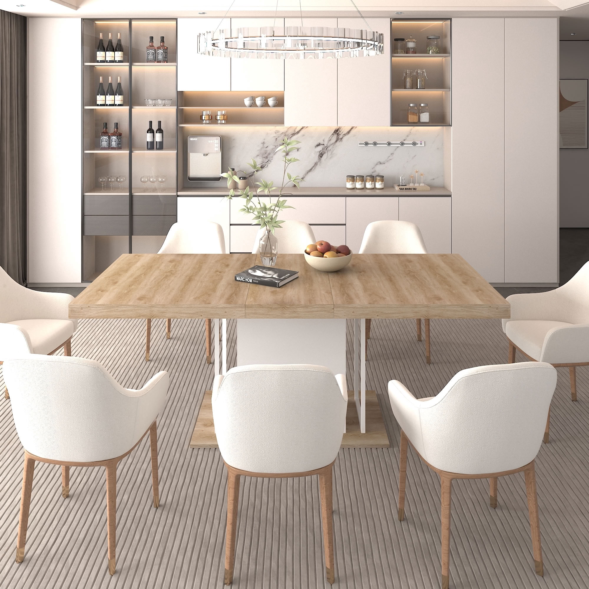 MAYEERTY Extendable Rectangular Dining Table for 6-10 People, Expandable Kitchen Dining Table with Built-In Extension Leaf, for Dining Room Kitchen Apartment Home Dinner Party