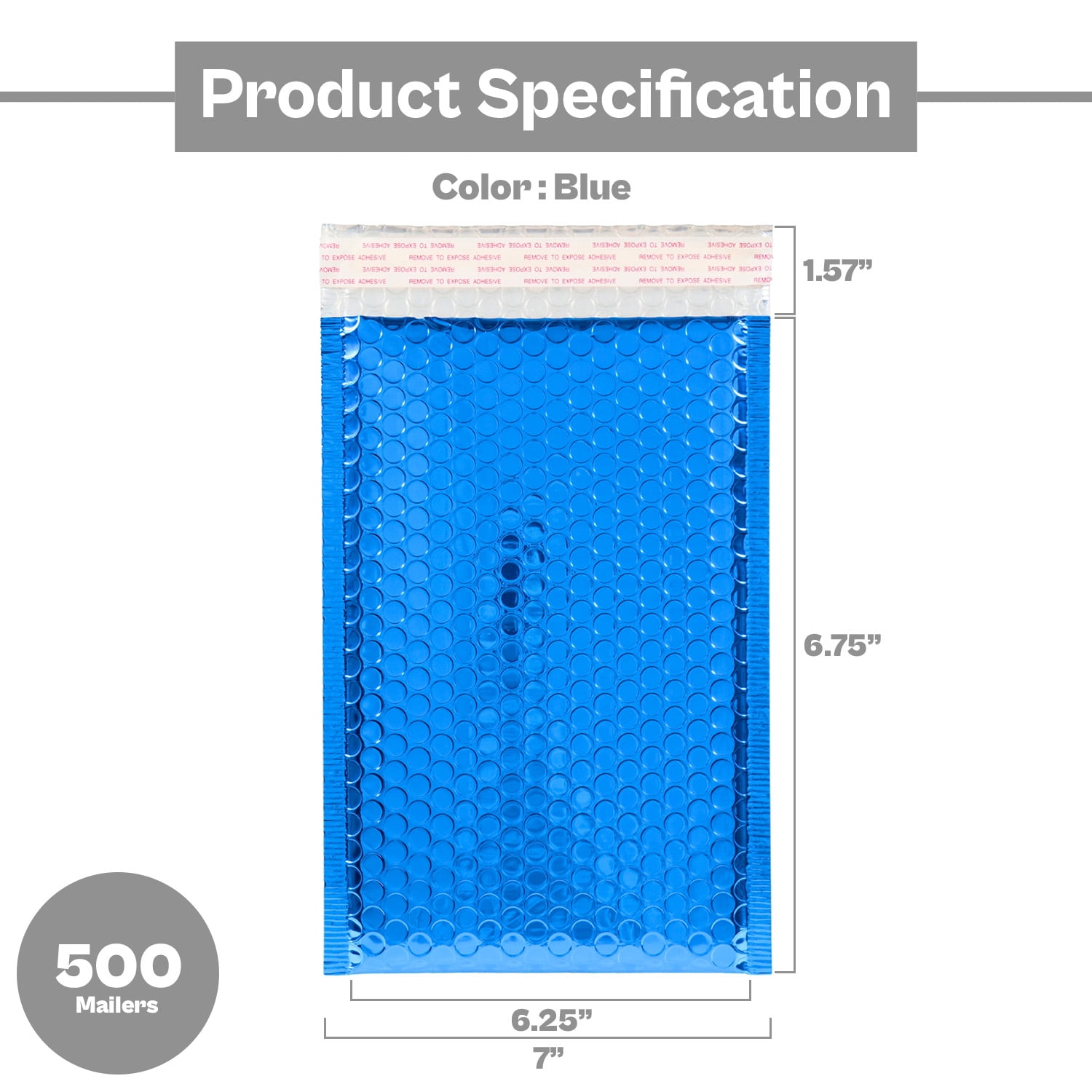 MMBM Blue Poly Bubble Mailers 500 PCS Shipping Mailing Padded Envelopes Self-Seal Bags 7" x 6.75"