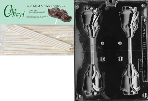 Cybrtrayd Cute Duck Lolly Easter Chocolate Candy Mold with 25 4.5-Inch Lollipop Sticks