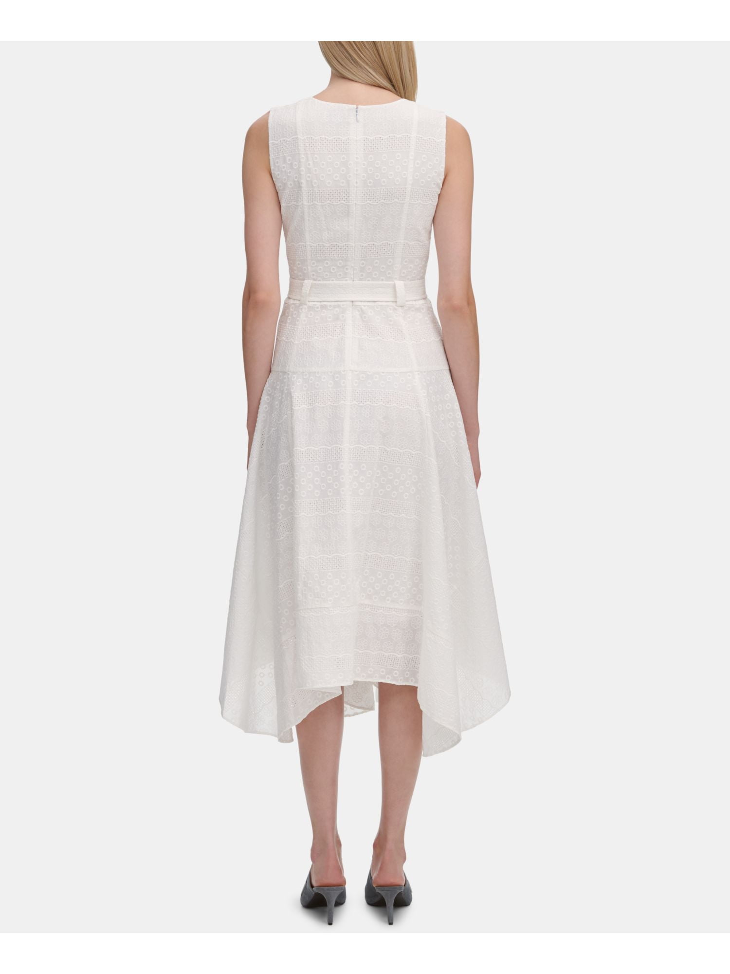 crear Estereotipo Autorizar CALVIN KLEIN Womens White Embroidered Belted Handkerchief-hem Sleeveless  Jewel Neck Midi Party Fit + Flare Dress 12 - Walmart.com