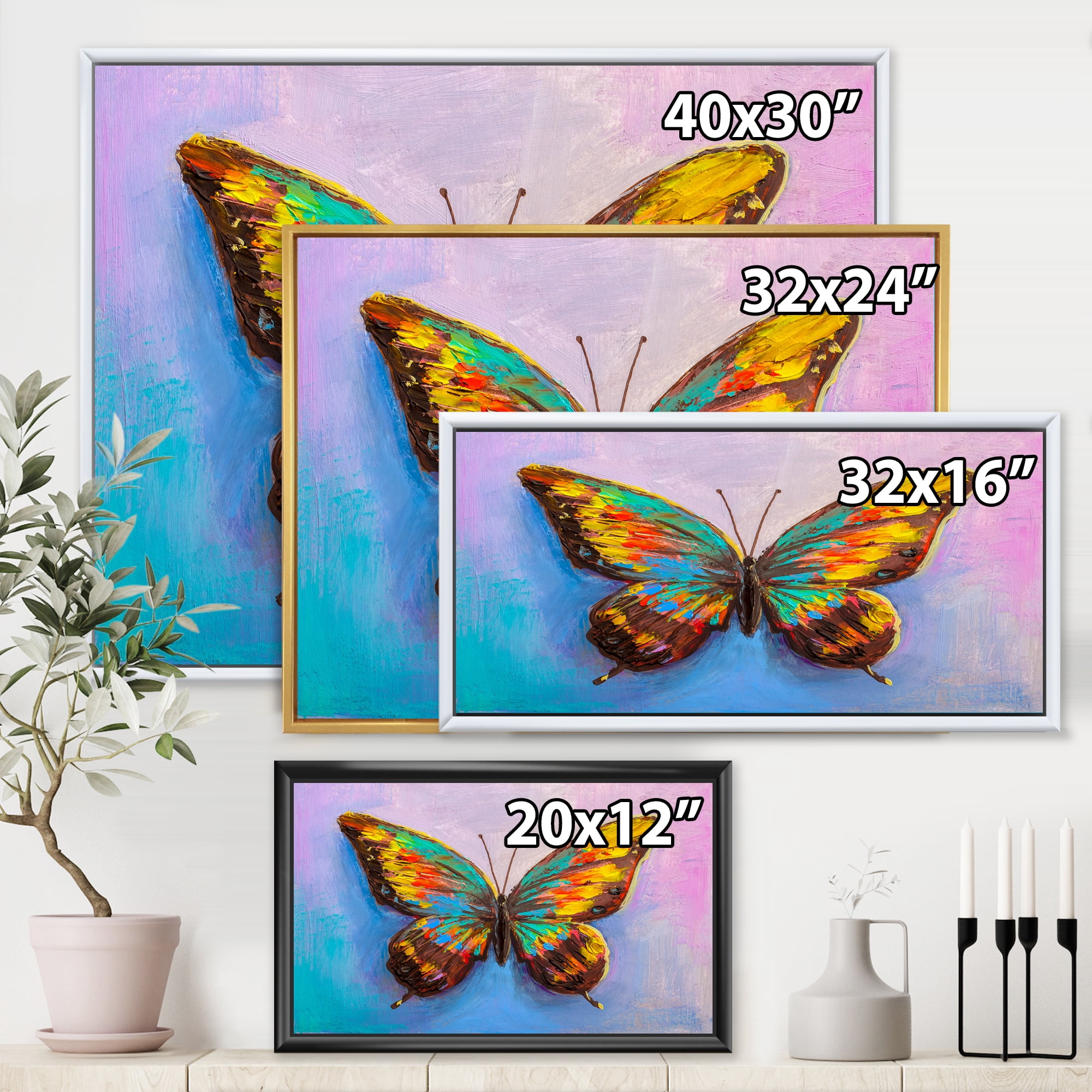 Designart 'Beautiful Butterfly In Orange and Turquoise' Modern Framed Canvas Wall Art Print