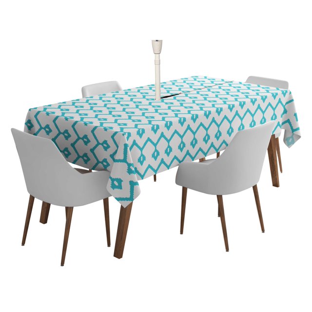 Vargottam Indoor/OutdoorTablecloth58x120 Inch Rectangle Tablecloth with Umbrella Hole and Zip- Waterproof PatioTableCloths- TableCovers for Backyard RectangularTable- White3