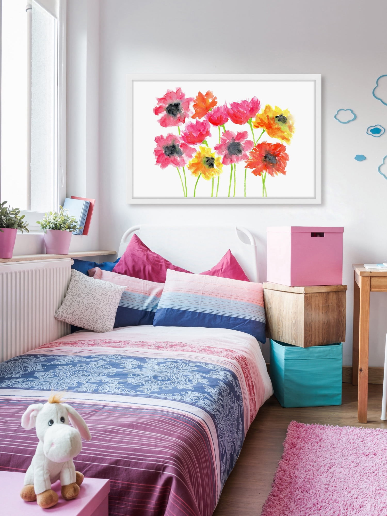 Marmont Hill "Bold Zinnias" by Thimble Sparrow Framed Painting Print