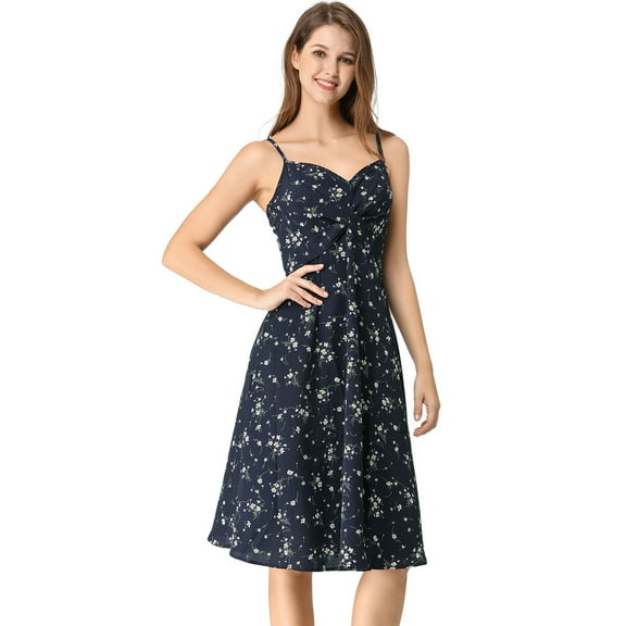 INSPIRE CHIC Women's Floral Twist Front Adjustable Strap Midi Dress XL Navy