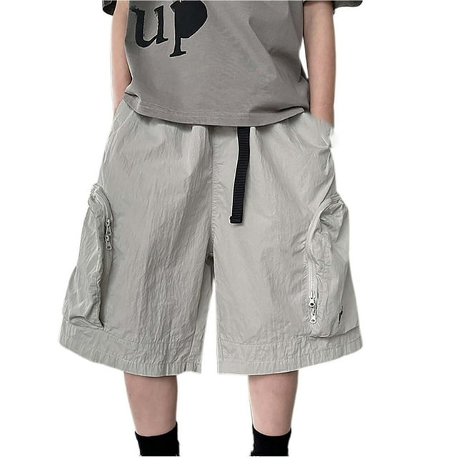 Boy's Summer Casual Pants With Drawstring Waistband Zipper Pocket Cargo Pants And Shorts