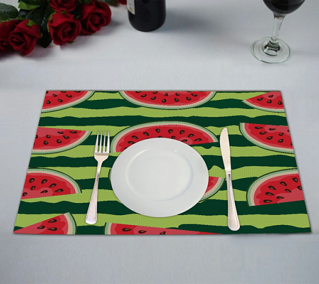 ABPHQTO Red Watermelon Slice On Striped Green Placemat 12x18 Inch,Set