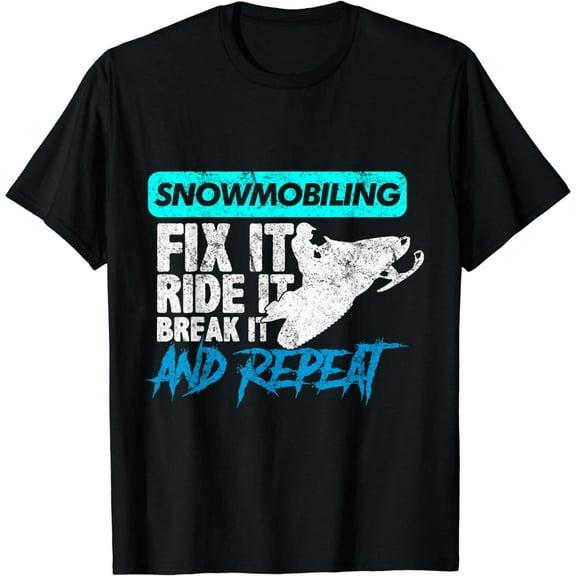 Snowmobiling Fix It Ride It Repeat Graphic Tee for Men Short Sleeve