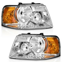 WEELMOTO Headlights Assembly Compatible with 2003-2006 Ford Expedition, Replacement for 03-06 Headlight Chrome Housing Amber Reflector L R Side Pair